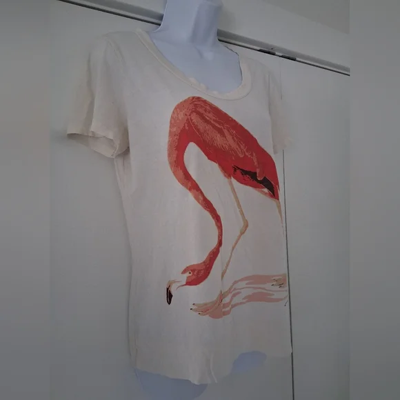 Tory Burch/ 100% Cotton/ Cream Tee with Coral Flamingo Graphic/ Size US M - Picture 4 of 10